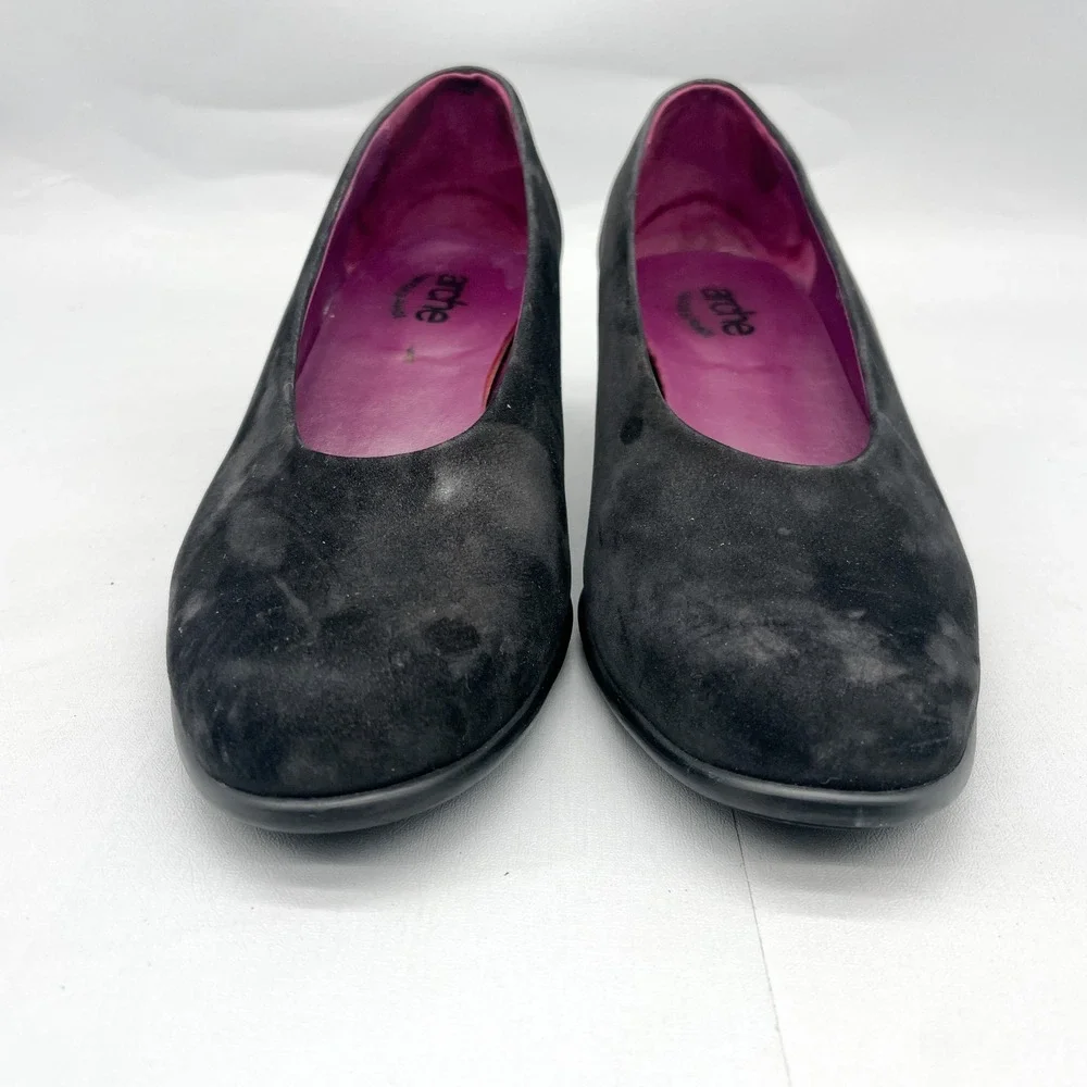 Arche LN Womens 37.5 6.5 Murlay Pumps Shoes Black Nubuck Round Toe Block Heels